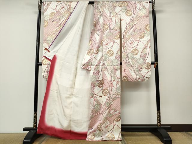平和屋着物●豪華振袖　源氏車扇面花文　金彩　鈴乃屋扱い　正絹　逸品　CABL8569ut
