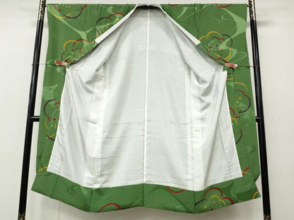 平和屋着物●振袖用長襦袢　袷　舞梅文　金彩　正絹　逸品　未使用　CABL8572ut