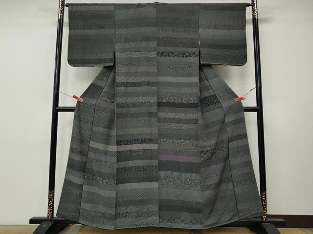 平和屋着物●伝統工芸士 砂川健一　江戸小紋　百柄　黒地　正絹　逸品　未使用　CABL8584ut