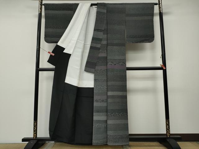 平和屋着物●伝統工芸士 砂川健一　江戸小紋　百柄　黒地　正絹　逸品　未使用　CABL8584ut