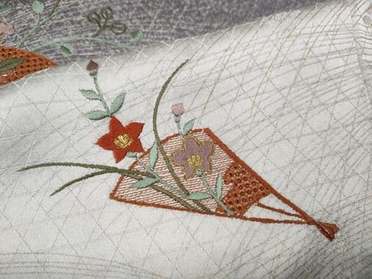 平和屋着物●中国三大刺繍　スワトウ刺繍　汕頭刺繍　総刺繍　訪問着　扇面花文　暈し染め　金彩　正絹　逸品　未使用　CABL8587ut