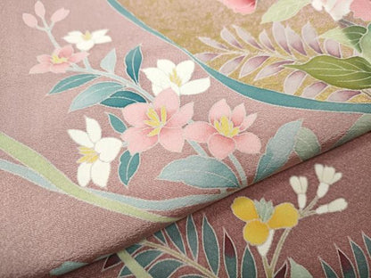 平和屋着物●訪問着　友禅　作家物　草花文　金彩　正絹　逸品　CABL8590ut