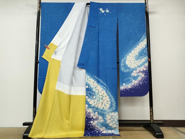 平和屋着物●豪華振袖・長襦袢セット　流水舞桜文　暈し染め　正絹　逸品　CABL8607ut