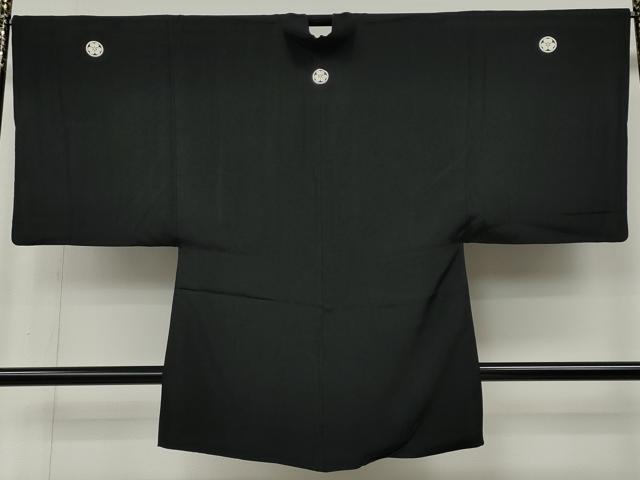平和屋着物●男性　黒紋付・羽織セット　羽裏：切嵌動物花文　大丸扱い　正絹　逸品　CABL8609ut