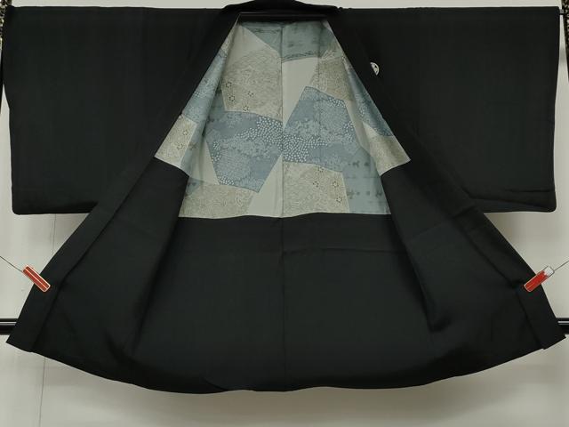 平和屋着物●男性　黒紋付・羽織セット　羽裏：切嵌動物花文　大丸扱い　正絹　逸品　CABL8609ut