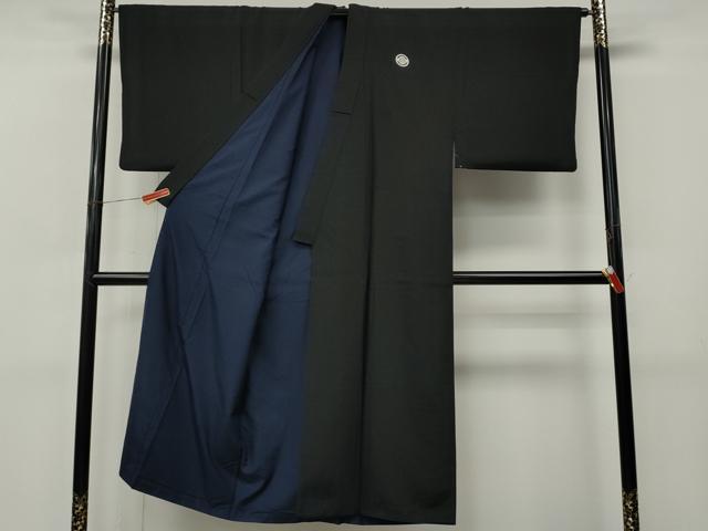 平和屋着物●男性　黒紋付・羽織セット　羽裏：風景文　正絹　逸品　CABL8610ut