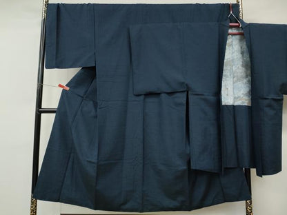 平和屋着物●男性　紬　アンサンブル　留紺色　正絹　逸品　CABL8613ut