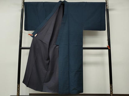 平和屋着物●男性　紬　アンサンブル　留紺色　正絹　逸品　CABL8613ut