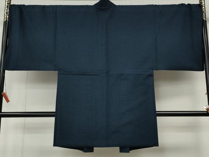 平和屋着物●男性　紬　アンサンブル　留紺色　正絹　逸品　CABL8613ut
