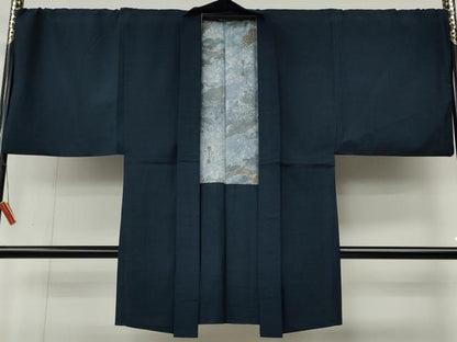 平和屋着物●男性　紬　アンサンブル　留紺色　正絹　逸品　CABL8613ut