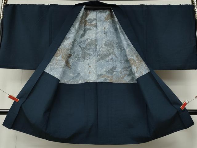 平和屋着物●男性　紬　アンサンブル　留紺色　正絹　逸品　CABL8613ut