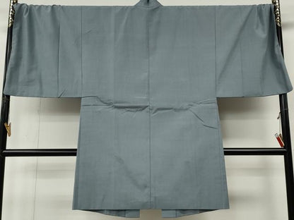 平和屋着物●男性　紬　アンサンブル　灰青色　キングサイズ　正絹　逸品　CABL8614ut