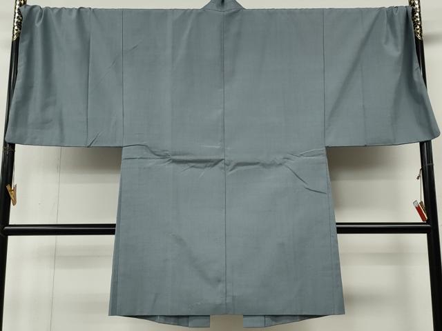 平和屋着物●男性　紬　アンサンブル　灰青色　キングサイズ　正絹　逸品　CABL8614ut