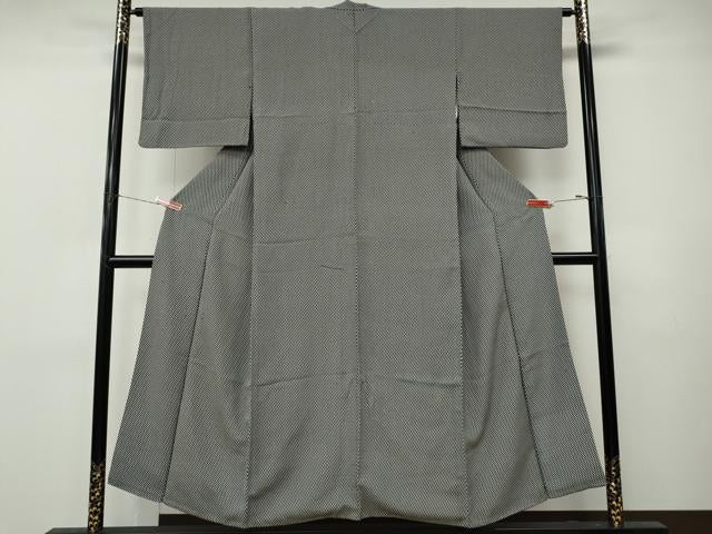 平和屋着物●上質なお召　格子柄　正絹　逸品　CABL8620ut