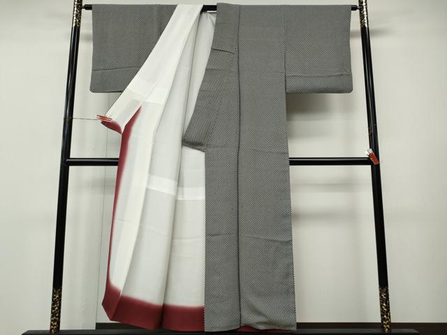 平和屋着物●上質なお召　格子柄　正絹　逸品　CABL8620ut
