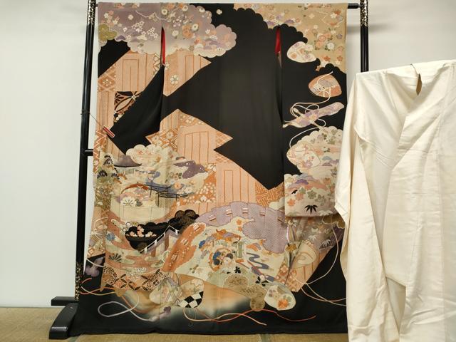 平和屋本店●アンティーク 大正ロマン お引きずり・お引き摺り・引き振袖 掛下セット 貝桶草花文 暈し染め 金彩 正絹 逸品 CABL8629ut