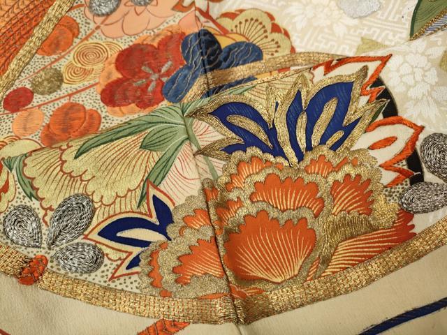 平和屋本店●アンティーク　大正ロマン　振袖　駒刺繍　鼓花文　金彩　正絹　逸品　CABL8631ut