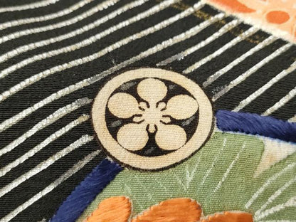 平和屋本店●アンティーク　大正ロマン　振袖　駒刺繍　鼓花文　金彩　正絹　逸品　CABL8631ut