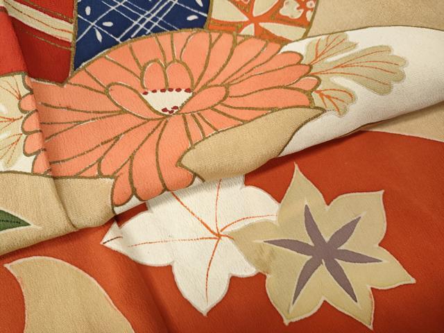 平和屋本店●アンティーク　大正ロマン　振袖　駒刺繍　立波船花文　暈し染め　正絹　逸品　CABL8633ut
