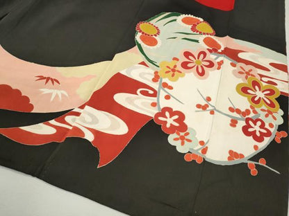 平和屋本店●アンティーク　大正ロマン　振袖　駒刺繍　鼓熨斗花文　金彩　正絹　逸品　CABL8634ut