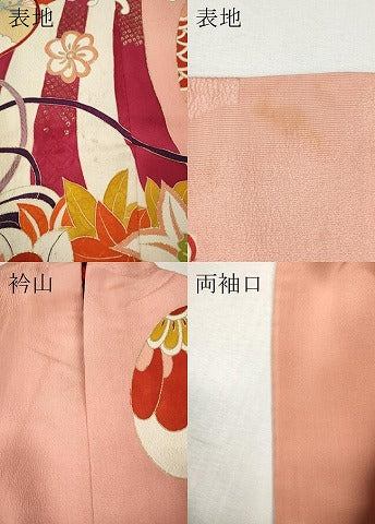 平和屋本店●アンティーク　大正ロマン　振袖　刺繍　貝合せ立波花文　金彩　正絹　逸品　CABL8636ut