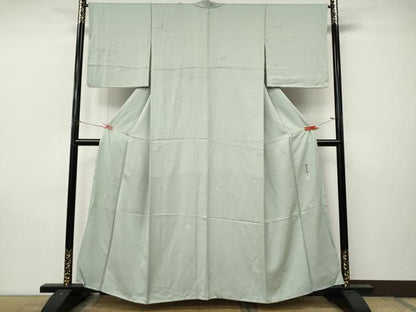 平和屋着物●本加賀友禅作家　柿本市郎監修　色無地　草花地紋　青磁鼠色　正絹　逸品　CABL8667ut