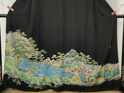 平和屋着物●豪華黒留袖　作家物　風景樹林文　正絹　逸品　CABL8674ut
