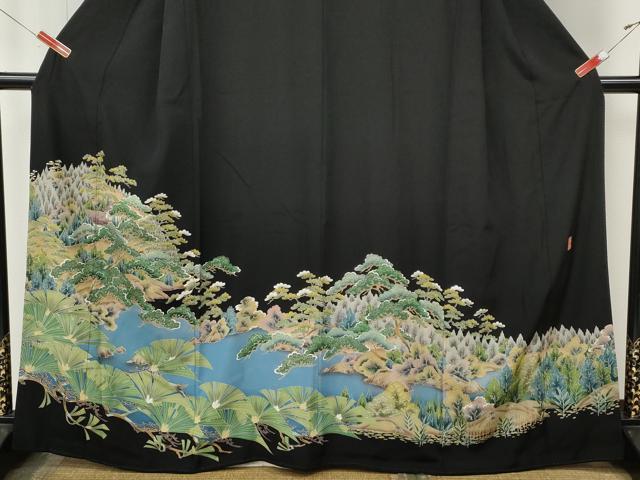 平和屋着物●豪華黒留袖　作家物　風景樹林文　正絹　逸品　CABL8674ut