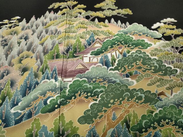 平和屋着物●豪華黒留袖　作家物　風景樹林文　正絹　逸品　CABL8674ut