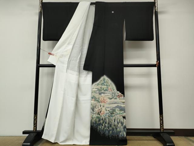 平和屋着物●本加賀友禅作家　束藤岳　黒留袖　風景草花文　暈し染め　正絹　逸品　CABL8675ut