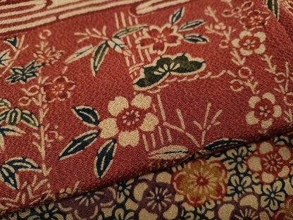平和屋着物●訪問着　型染め　飛鳥横段花文　鬼しぼ縮緬　正絹　逸品　CABL8678ut