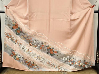 平和屋着物●訪問着　刺繍　草花文　暈し染め　金彩　正絹　逸品　CABL8681ut