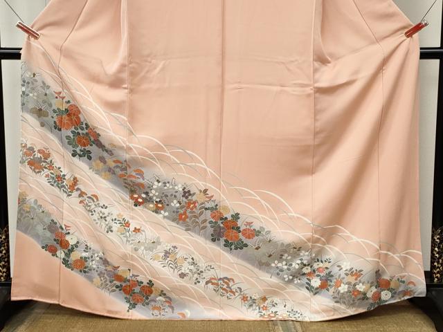 平和屋着物●訪問着　刺繍　草花文　暈し染め　金彩　正絹　逸品　CABL8681ut