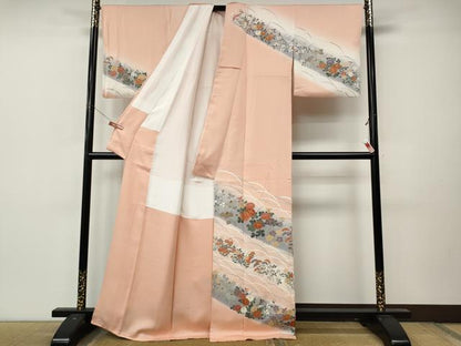 平和屋着物●訪問着　刺繍　草花文　暈し染め　金彩　正絹　逸品　CABL8681ut