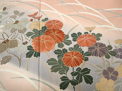 平和屋着物●訪問着　刺繍　草花文　暈し染め　金彩　正絹　逸品　CABL8681ut