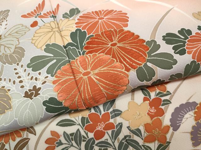 平和屋着物●訪問着　刺繍　草花文　暈し染め　金彩　正絹　逸品　CABL8681ut