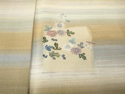 平和屋着物●名門・上野家　四代目 上野真(二代目 上野為二)　訪問着　色紙草花文　お召縮緬　正絹　逸品　CABL8688ut