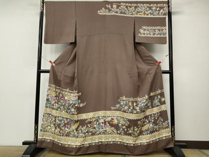 平和屋着物●西陣　京の名門　じゅらく謹製　帝王紫(古代帝王紫)　訪問着　駒刺繍　横段孔雀花文　金彩　正絹　逸品　CABL8695ut