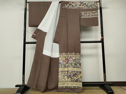 平和屋着物●西陣　京の名門　じゅらく謹製　帝王紫(古代帝王紫)　訪問着　駒刺繍　横段孔雀花文　金彩　正絹　逸品　CABL8695ut