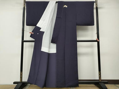 平和屋着物●染色作家　草野一騎　色無地　ワンポイント　猫　濃鼠色　正絹　逸品　未使用　CABL8707ut