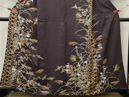 平和屋着物●訪問着　駒刺繍　草花文　金彩　正絹　逸品　CABL8716ut
