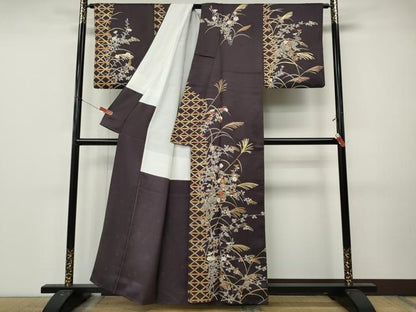 平和屋着物●訪問着　駒刺繍　草花文　金彩　正絹　逸品　CABL8716ut