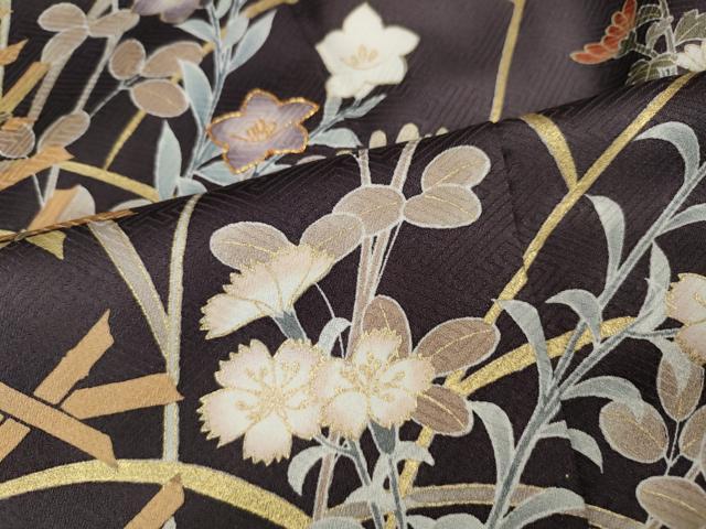 平和屋着物●訪問着　駒刺繍　草花文　金彩　正絹　逸品　CABL8716ut