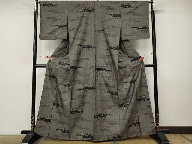 平和屋着物●本場大島紬　9マルキ　エ霞蔦の葉花文　正絹　逸品　未使用　CABL8727ut