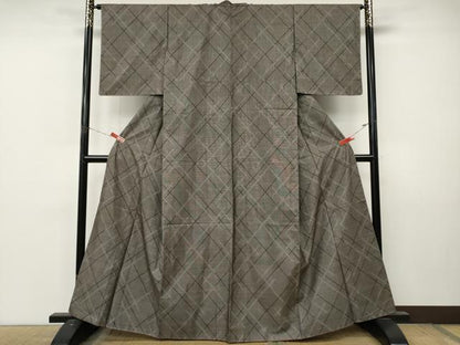 平和屋着物●本場大島紬　9マルキ　格子柄　正絹　逸品　CABL8728ut