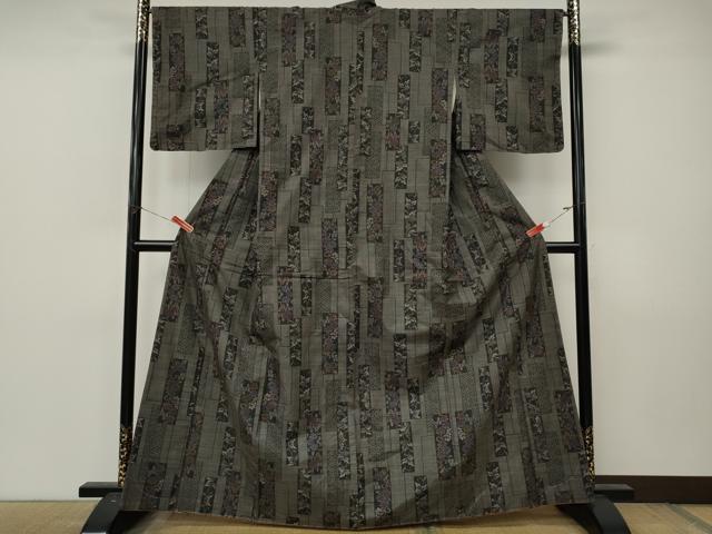平和屋着物●本場大島紬　7マルキ　短冊重ね花文　正絹　逸品　CABL8730ut