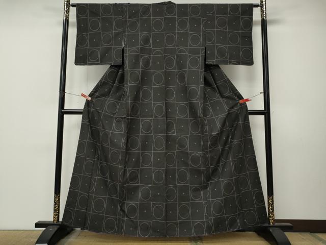平和屋着物●本場大島紬　7マルキ　格子丸文　正絹　逸品　CABL8731ut