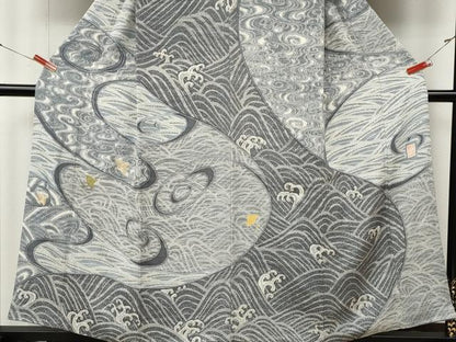 平和屋着物●訪問着　大渕隆二　駒刺繍　千鳥立波文　金彩　正絹　逸品　CABL8734ut