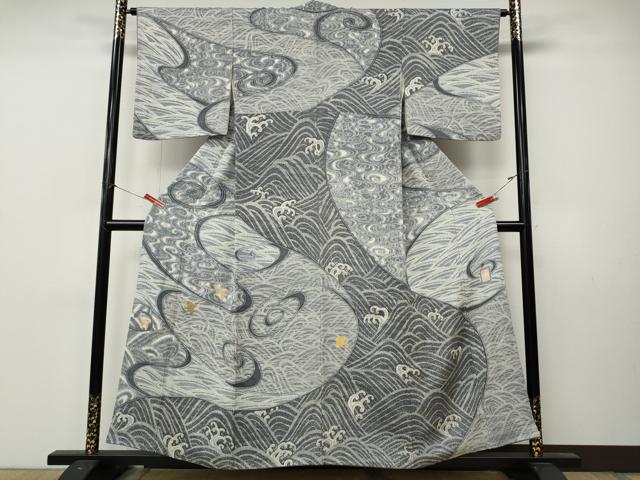 平和屋着物●訪問着　大渕隆二　駒刺繍　千鳥立波文　金彩　正絹　逸品　CABL8734ut