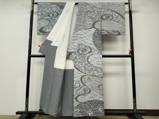 平和屋着物●訪問着　大渕隆二　駒刺繍　千鳥立波文　金彩　正絹　逸品　CABL8734ut